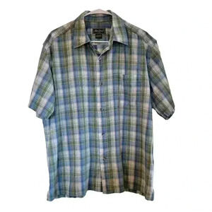 𝅺Eddie Bauer Men's Blue/Green Plaid Short Sleeve Button Down Shirt